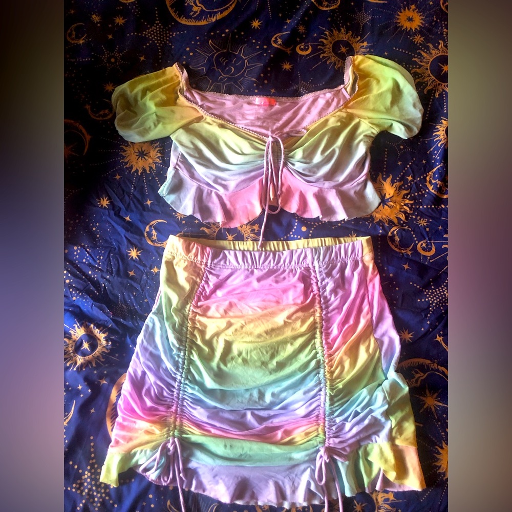 Plus Size Pastel Rainbow Mini SKirt Set 1X !!